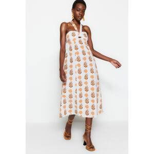 Trendyol Orange Woven Collar Detailed Midi Woven Dress