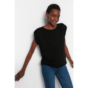 Trendyol Black Viscose Wadding and Pleat Detailed Basic Crew Neck Knitted T-Shirt