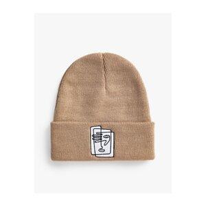 Koton Basic Knit Beanie with Embroidered Fold Detail.