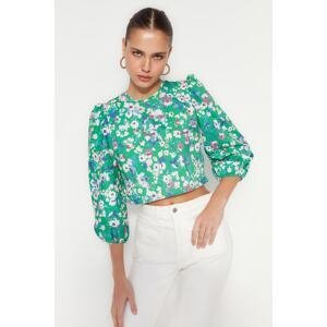 Trendyol Green Crop Woven Floral Blouse