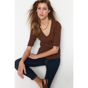 Trendyol Brown Polo Collar Basic Knitwear Sweater