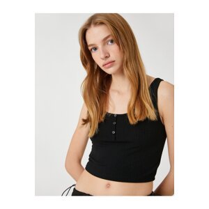 Koton Ribbed Undershirt Crop U Neck Front Buttoned Ribbed