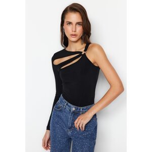 Trendyol Black Knitted Snaps Window/Cut Out Detail Body
