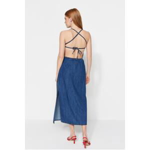 Trendyol Blue Tie Back Detail Midi Denim Dress