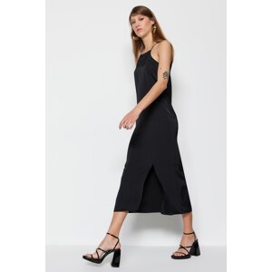 Trendyol Black Straight Cut Woven Midi Slit Detailed Woven Dress