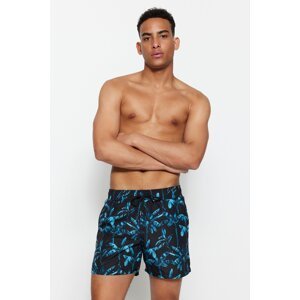 Trendyol Men's Black Standard Size Tropical Printed Swimwear Marine Shorts