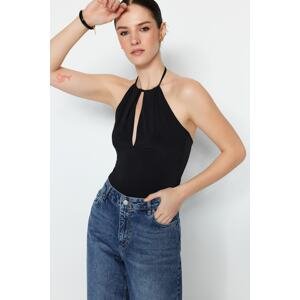 Trendyol Black Cut Out Detailed Elastic Snaps Knitted Bodysuit