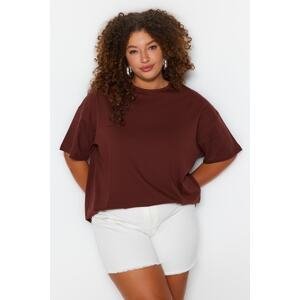 Trendyol Curve Brown Crew Neck Back Printed Knitted T-shirt