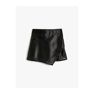 Koton Asymmetric Cut Faux Leather Mini Skirt - Black