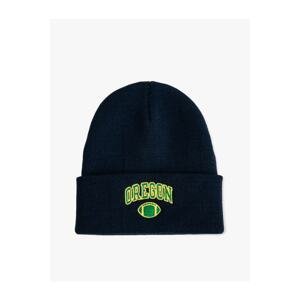 Koton College Embroidered Beanie with Fold Detail