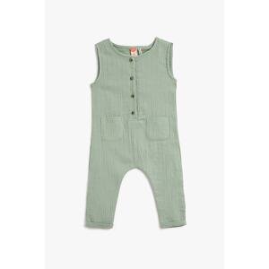 Koton Baby Boy Buttoned Sleeveless Pocket Muslin Fabric Jumpsuit 3smb40069tw