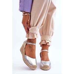 Leather Espadrilles wedge sandals silver Cammer