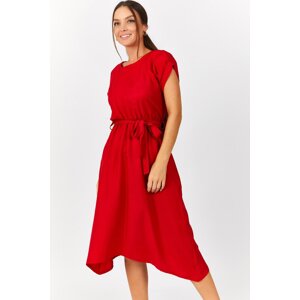 armonika Women's Red Dress with Elastic Waist and Tie