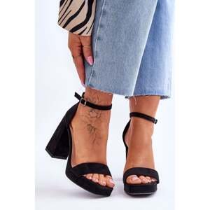 Fashionable suede sandals on a square heel Black Merila