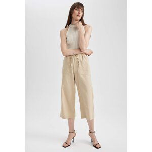 DEFACTO Wide Leg High Waist Linen Blend Capri