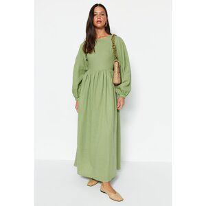 Trendyol Khaki Belted Comfort Fit Lined Muslin 100% Cotton Woven Dress