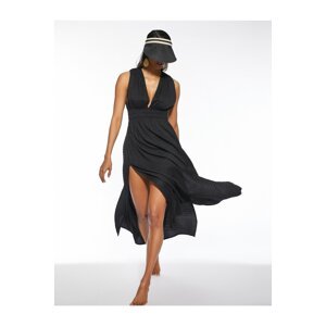 Koton Beach Dress Viscose Deep V-Neck Oversize Textured Gippe.