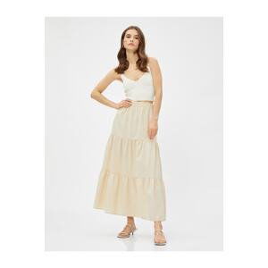 Koton Elastic Waist, Tiered Long Skirt With Striped