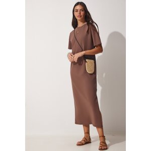 Happiness İstanbul Women's Brown Cotton Summer Daily Combed Cotton Dress
