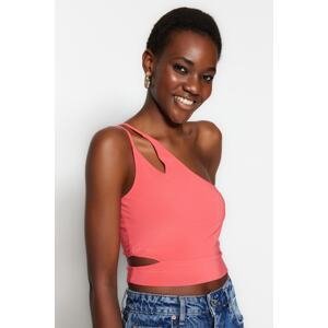 Trendyol Pomegranate Blossom One Shoulder Cut Out Detailed Fitted Crop Stretchy Knitted Blouse