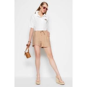 Trendyol Mink Tied Elastic Waist Woven Linen Look Shorts