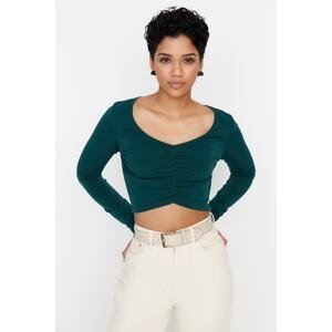 Trendyol Emerald Gathered Detailed Fitted Crop Stretch Knit Blouse