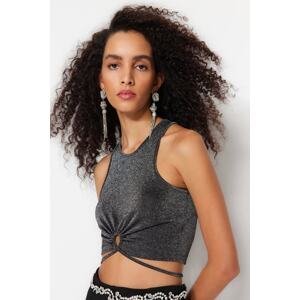 Trendyol Gray Crop Knitted Sparkly Tapered Blouse