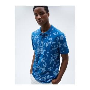 Koton Polo Neck T-Shirt Floral Slim Fit Buttoned Short Sleeve