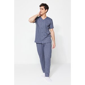 Trendyol Indigo Men's Regular Fit Buttoned Collar Pajamas Set