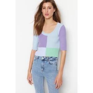 Trendyol Mint Crop Color Block Knitwear Sweater