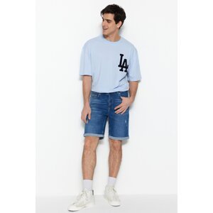 Trendyol Navy Blue Men's Regular Fit Scratched Destroyed Denim Jeans Shorts & Bermuda