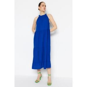 Trendyol Blue Wide Cut Woven Halter Neck Maxi Woven Dress