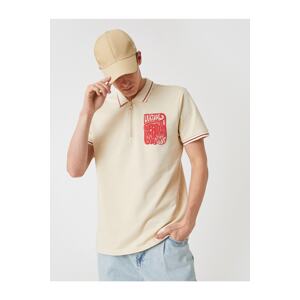 Koton Polo Neck T-Shirt Printed Zippered