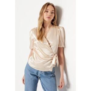 Trendyol Stone Double Breasted Woven Satin Blouse