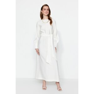 Trendyol White Wide Belted Zipper Cuff Woven Linen Look Dress