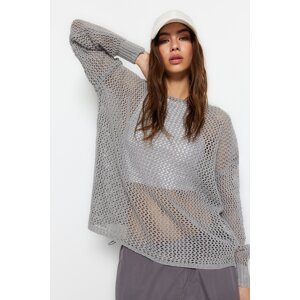 Trendyol Grey Super Wide Fit bavlnený prelamovaný/perforovaný sveter Pletený sveter