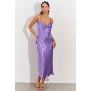 Cool & sexy dámske fialové saténové ramienko midi šaty OW137