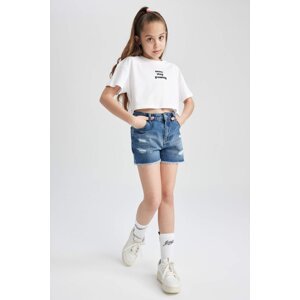 DEFACTO Girl Mom Fit Ripped Detailed Shorts