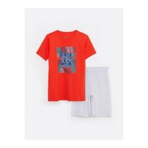 LC Waikiki Crew Neck Printed Short Sleeve Boys Shorts Pajamas Set