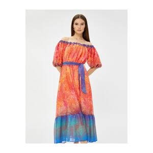 Koton Open Shoulder Midi Chiffon Dress With a Marine Theme