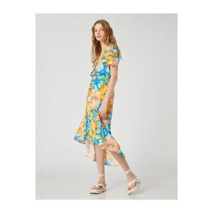 Koton Floral Dress Midi Wrap Closure Flounce Short Sleeve