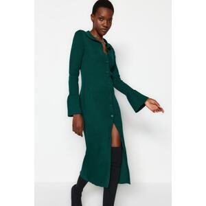 Trendyol Smaragdový Maxi sveter Polo šaty s výstrihom