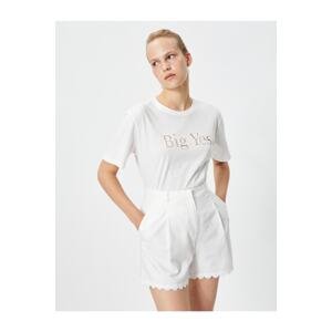 Koton Rachel Araz X Cotton T-Shirt with Motto Embroidery