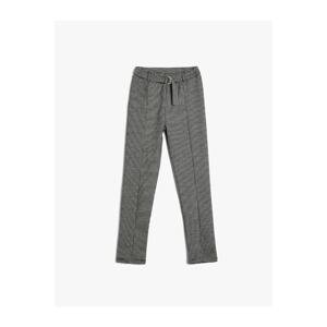 Koton Winter Trousers Leggings Ribbed Belt Detailed Houndstooth Patterned Soft Textured