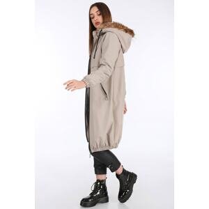 Bigdart 5087 Hooded Fur Coat - Stone