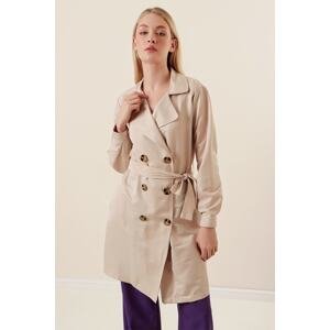 Bigdart 5864 Double Breasted Short Trench Coat - Beige