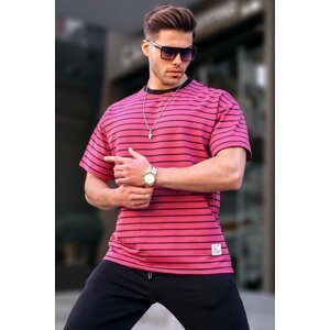 Madmext Men's Dried Rose Crewneck Striped Basic T-Shirt 6064