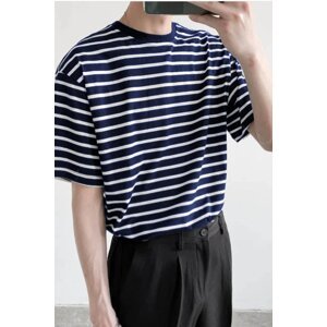 Madmext Striped Navy Blue Men's T-Shirt 5276