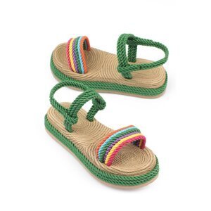 Capone Outfitters Capone Wedge Heel Threaded Multi Green Women's Slippers
