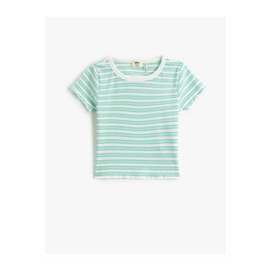 Koton Girl's Green Striped T-Shirt